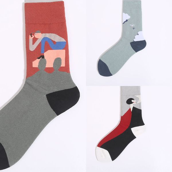 

new women's ins fashionable tube lovers long street new socks nv shi wa creative illustration abstract character socks cr4wf, Black