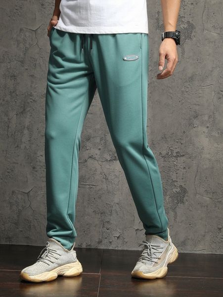 

men drawstring waist letter patch detail sweatpants k6c3#, Black