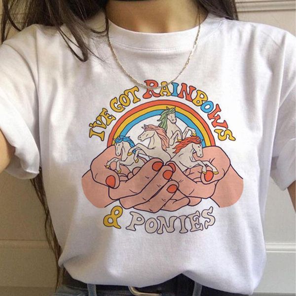 

rainbow harajuku kawaii t shirt women ullzang 90s korean style t-shirt summer cute cartoon tshirt fashion graphic tee female, White