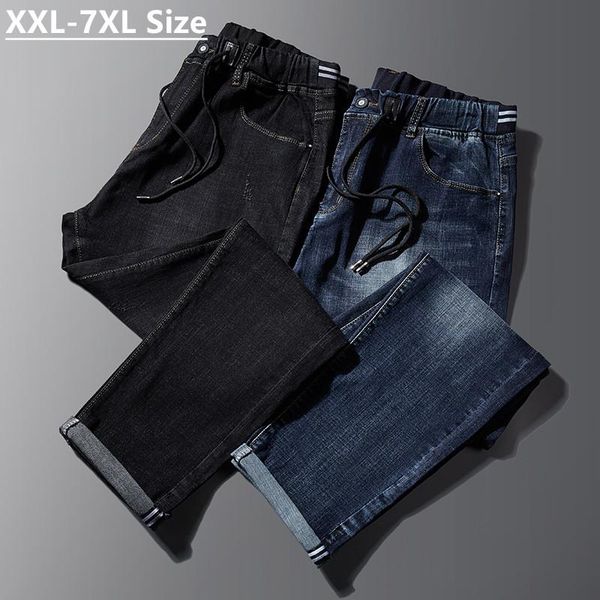 

men's jeans plus size 5xl 6xl 7xl elastic waist 2021 autumn and winter denim stretch trousers male brand pants black blue