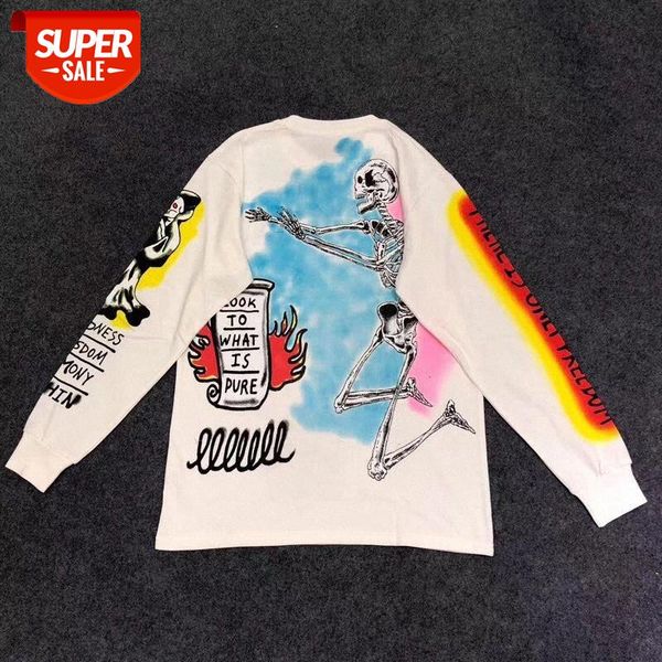 

spring long sleeve t-shirt cotton hip hop letter graffiti kanye west pullover fashion t-shirts #3i9i, White;black