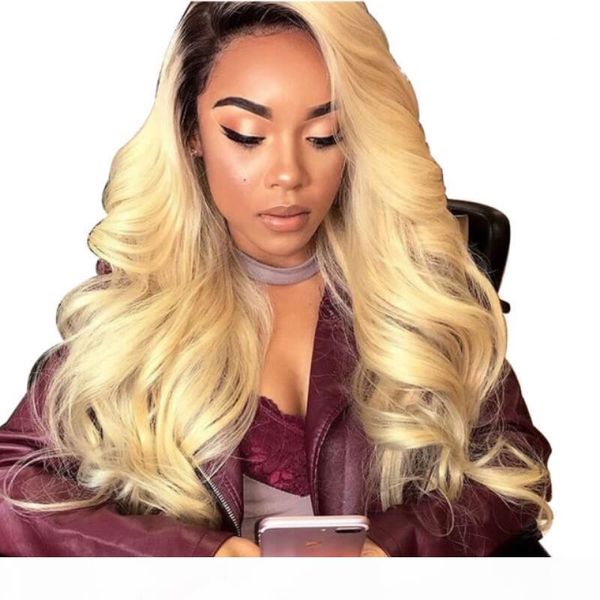 

ombre human hair wig blonde 613 color loose wave glueless preplucked transparent full lace wigs ombre colored for women, Black;brown