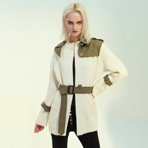 

2020 new irregular fight receive waist belt sweater jacket female 12191, Tan;black