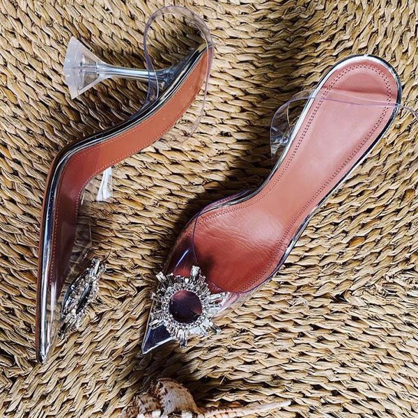 

transparent pvc sandals women pointed clear crystal cup high heel stilettos pumps summer shoes peep toe women pumps size 43, Black