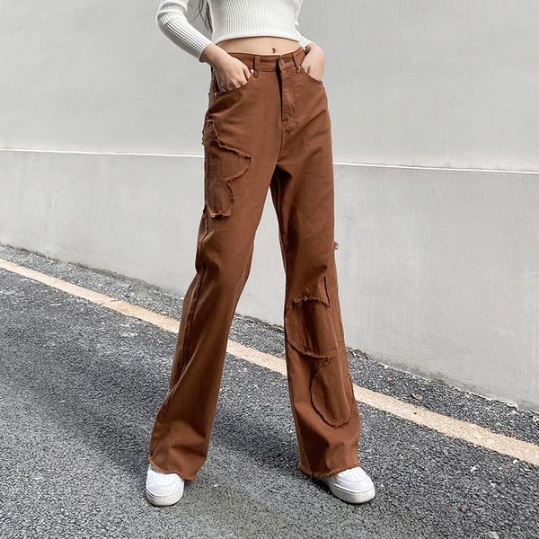 

women's jeans woman flare high waist coffee denim streetwear vintage quality 2021 fashion harajuku straight pants, Blue