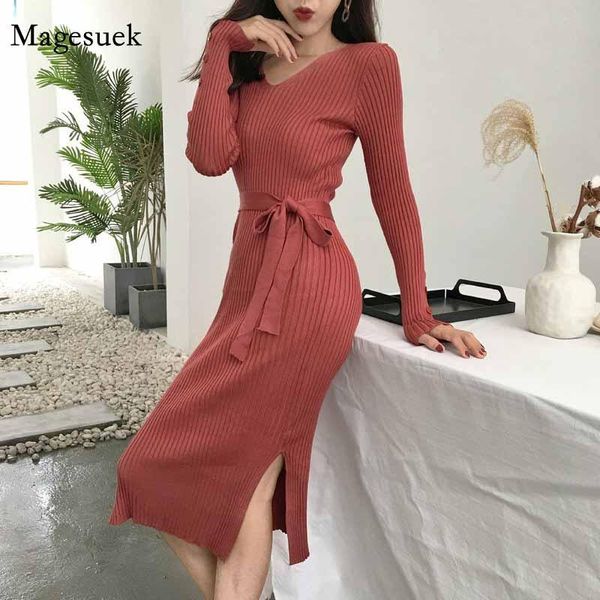 

casual dresses autumn winter vintage solid inner wear pullover side split dress feminine v-neck slim fashion sheath knitted 12104, Black;gray
