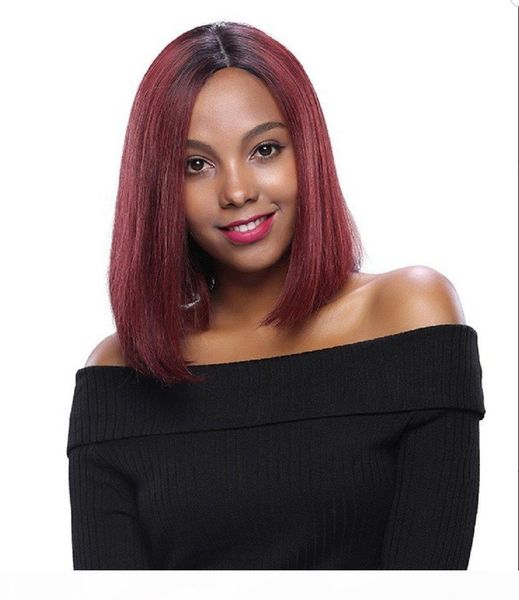 

short ombre burgundy bob wig straight full lace wigs bob virgin peruvian human hair lace front wig two tone #1b 99j, Black;brown