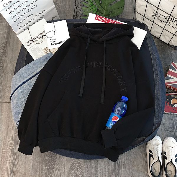 

2021 new letter simple leisure pullovers oversize hoodies thick female sweatshirt kawaii womens loose woman s zxd2, Black