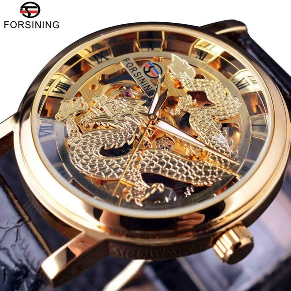 

forsining chinese dragon skeleton design transparent case mechanical male wrist watch golden watch mens watches brand luxury, Slivery;brown