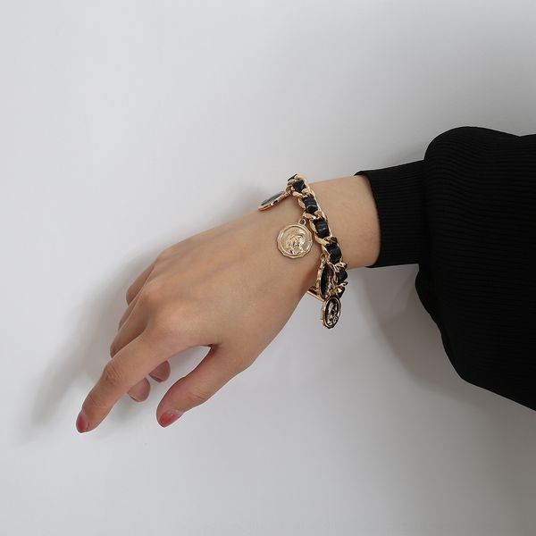

1sart personality geometric figure round bracelet punkshaped pendantpendant jewelry pendantcool girl hand personality geometric figure round, Golden;silver