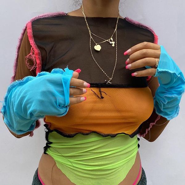 

women striped patchwork ribbons femme t shirts t-shirts autumn o-neck long sleeve neon color casual streetwear fashion outfit, White