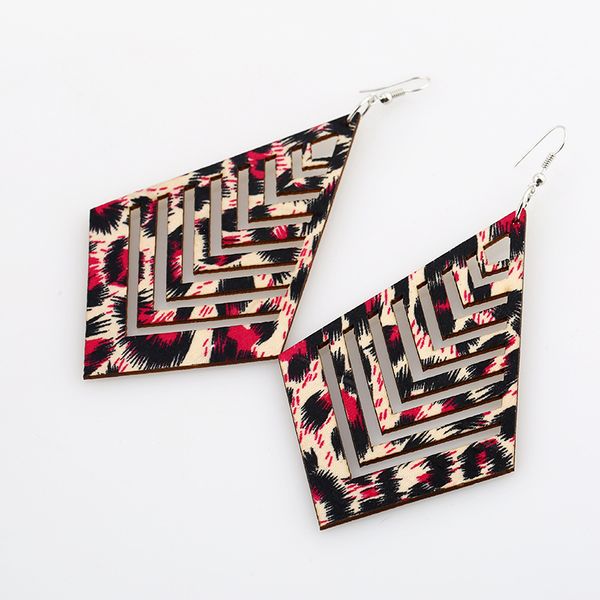 

2020 shape diamond wood hollow earrings drop leopard texture wooden dangle earrings women fashion anti allergy earring wholesale, Silver