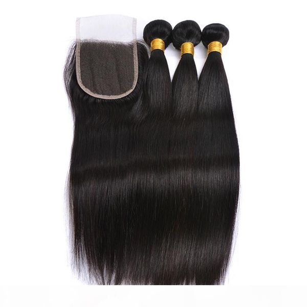 

lucky queen grade 9a peruvian body wave straight hair with closure virgin hair deals straight bundles with closure 3 bundles with closure, Black