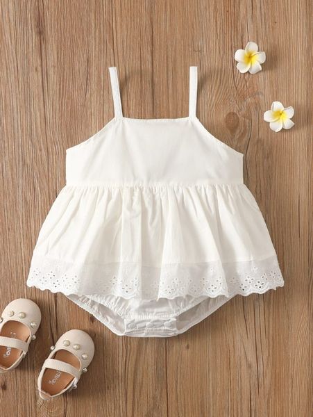 

baby contrast eyelet embroidery cami combo bodysuit dress she, Red;yellow