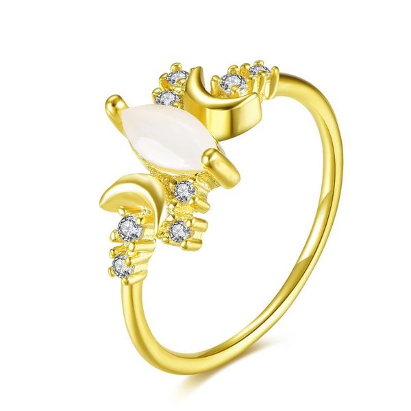 

cluster rings amorui opal natural stone simple style moon shaped rhinestone silver color women for party gift weeding wholesale, Golden;silver