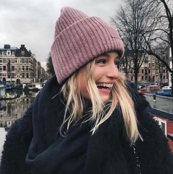

2020 block embroidery beanie/skull caps knitted cashmere thick warm couple lovers parent-child hats tide street hip-hop wool cap adult, Blue;gray