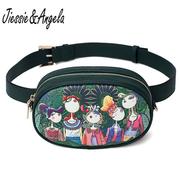 

jiessie & angela new women waist bags cartoon printed hand-bag long belt fashion fanny pack chest bag for iphone plus