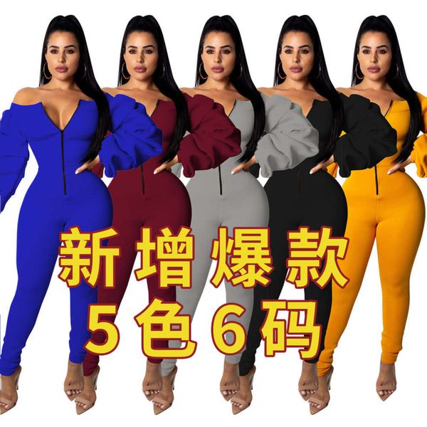 

stack dp8801 fashionable one line collar sleeve slim fit jumpsuit with high elasticity and thick space layer pants, Black;gray