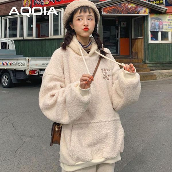 

women's hoodies & sweatshirts 2021 winter korean style chic teddy bear plus size warm sweatshirt ins oversize solid color female pullov, Black