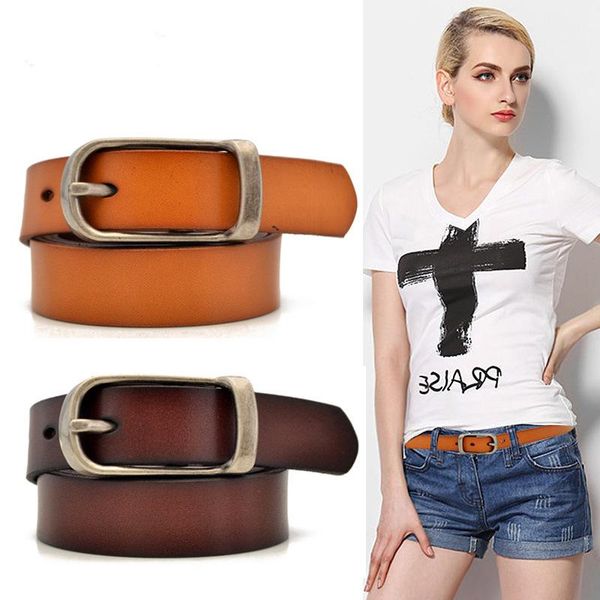 

new fashion women belt metal pin buckle jeans luxury strap woman genuine leather belt designer cowhide waistband w/2.3cm, Black;brown
