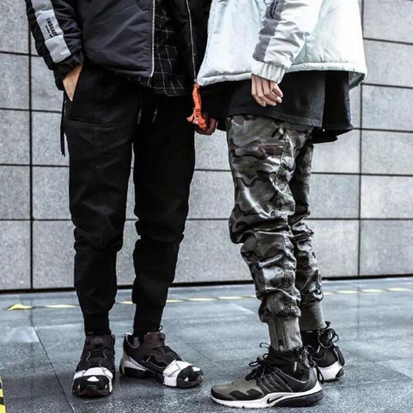 

men's pants 2021 men hip hop pencil trousers sweatpants streetwear male casual fashion slim fit cargo camouflage, Black