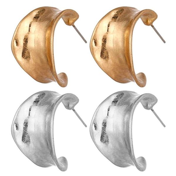 

hoop & huggie gold silver color retro style minimalist geometric semicircle earrings for women jewelry accessories, Golden;silver