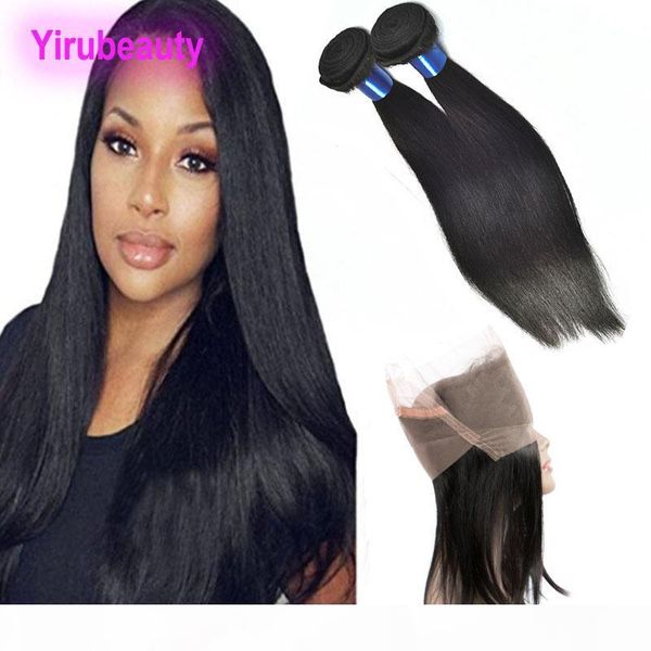 

brazilain silky straight human hair 2 bundles with 360 lace frontal straight hair extensions pre plucked 360 lace frontal with lace frontal, Black;brown