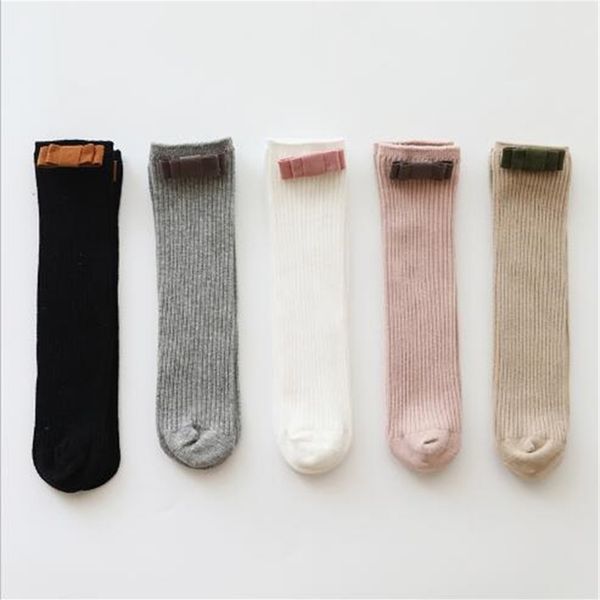 

5 pairs pack autumn and winter new children's pure color combed cotton baby long tube bow girls socks y201009, Pink;yellow