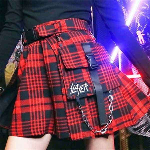 

new arrival gothic punk harajuku women shorts casual cool chic preppy style red plaid pleate black female fashion shorts1