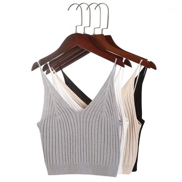 

women knitted crop crop sleeveless cropped vest slim sling knitted tank v-neck plain camisole high elastic camis1, White