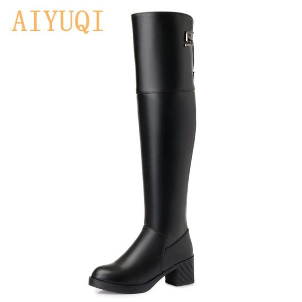 

boots aiyuqi over knee womens 2021 genuine leather women high heeled trend female knight shoes, Black