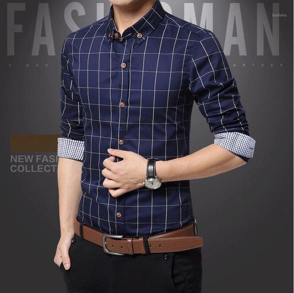 

new autumn fashion brand men clothes slim fit men long sleeve shirt plaid cotton casual shirt social plus size -5xl1, White;black