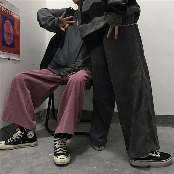 

pants women corduroy purple korean style retro harajuku streetwear couples ins soft students loose big pockets straight trousers, Black;white