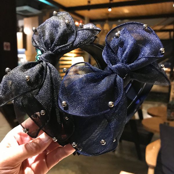 

горячая распродажа дизайн шпильки многофункциональный большой многослойной сетчатой ​​лук-бисером для волос для волос для волос не скользят, Slivery;white