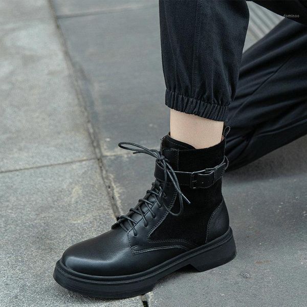 

2021 new square med heel ankle boots autumn winter women shoes casual square toe ladies motorcycle shoes size 34-431, Black