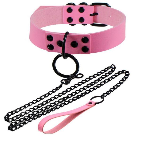 

womens man rivet alternative metal slave leather collar chain neck traction rope bondage necklace neckband toys fo qylehz, White