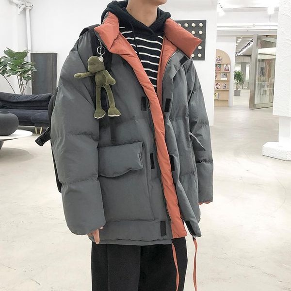 

men's down & parkas 2021 spring korean version of the long paragraph stand collar ins solid color couple loose casual harajuku cotton1, Black
