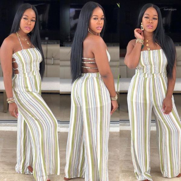 

echoine striped print strap backless jumpsuit bandage club outfits1, Black;white