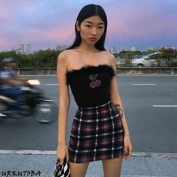 

crop summer cherry printed fashion strapless tank bustier bra crop women bralette t shirt streetwear female, White