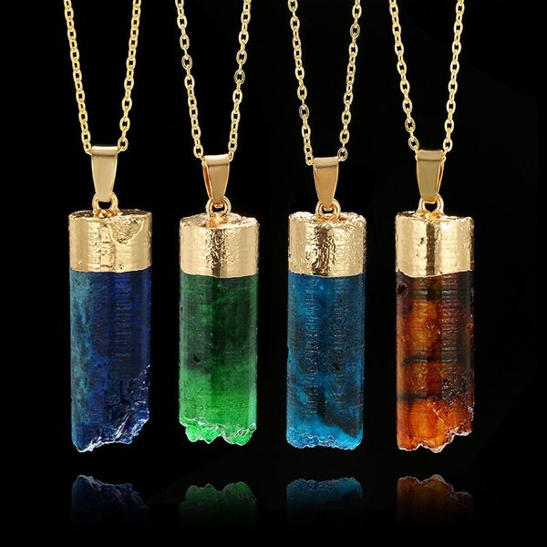 

stone necklace jewelry cylinder fracture healing crystals gradients cuboid women men natural stone pendant necklac