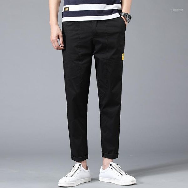 

men cotton solid joggers men's harem summer fitness casual ankle-length mens trousers streetwear slim male pants1, Black