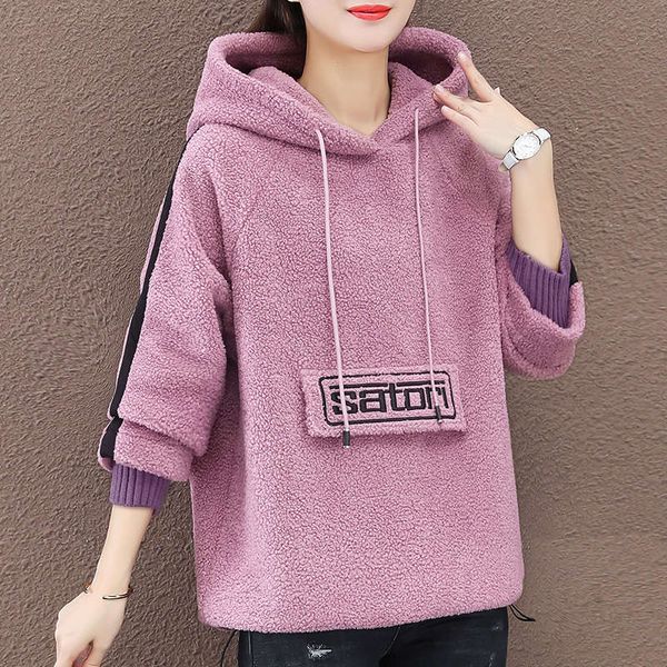 

lamb sweater women's plush thickened autumn winter 2020 new fashion loose korean style teddy coat, Black