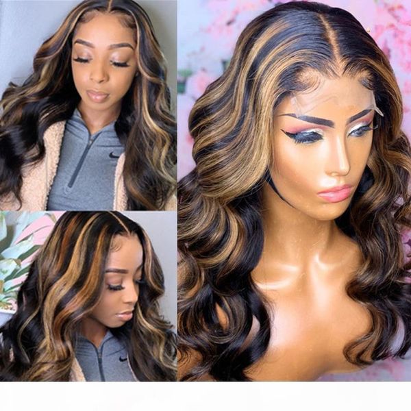 

highlight wig body wave ombre 13x6 human hair wig colored lace front wigs 180 density lace wig preplucked lace front human hair wigs, Black;brown