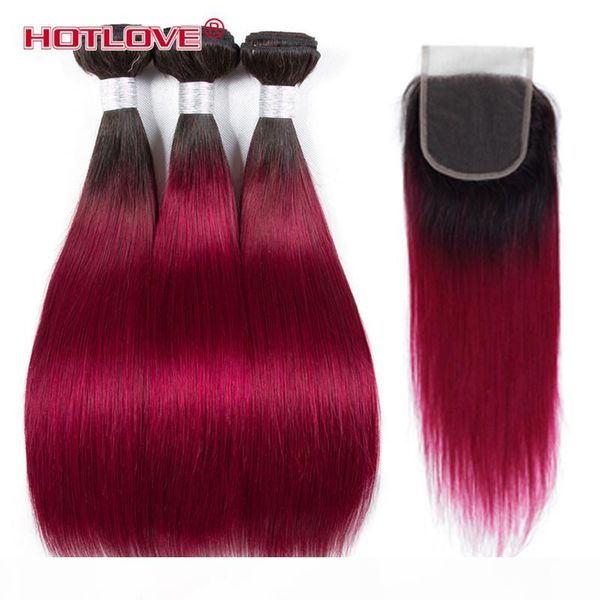 

1b ombre hair бордовых два тона цвет straight 3 связки с lace закрывающего free три средних частями с волосами младенца dark roots burgundy, Black;brown