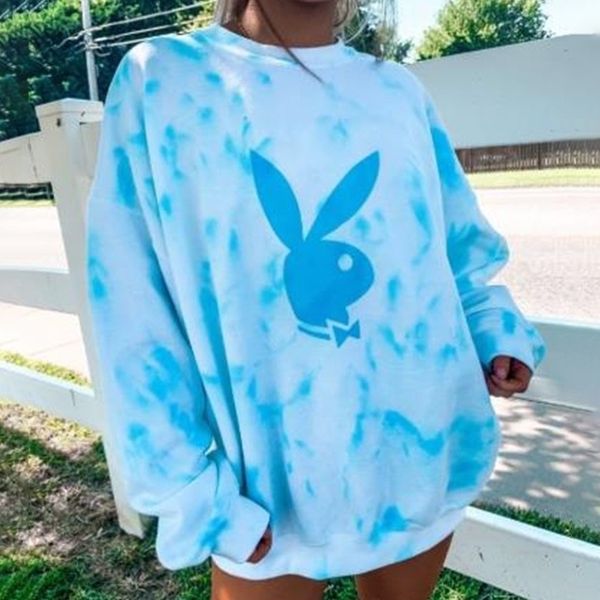 Blue Rabbit Tie Dye Crewneck Sweatshirt Women Oversized Plus Size Casual Girls Fashion Sport Autumn New Designer Pullovers 201127