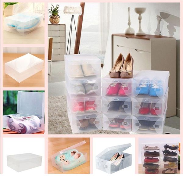 

10pcs transparent clear strong plastic shoe boot boxes stackable foldable storage box organizer high heel flat shoes hol sqcehx