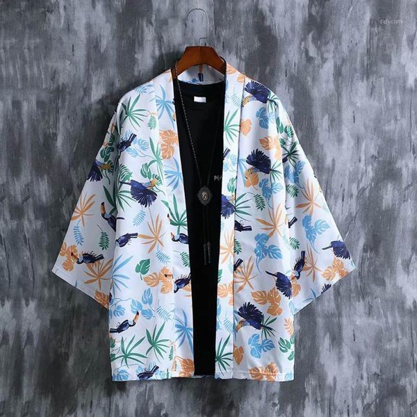 

summer printed men's shirts kimono cardigan oversize shirts men dress casual loose blouse streetwear camisa masculina1, White;black