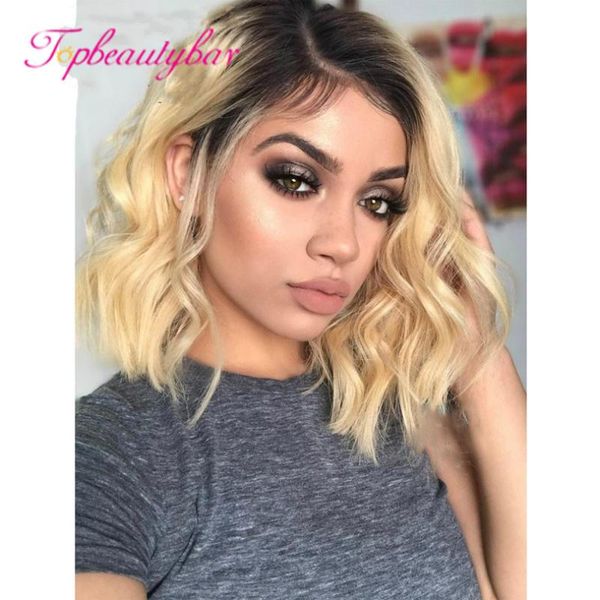 

1b/613 ombre blonde lace front human hair wigs 150% glueless 1b 613 brazilian wavy 13x4 transparent lace wigs baby hair remy, Black;brown