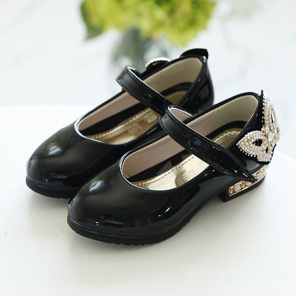 

loveewalk shoes girls princess patent leather shoes low heel party wedding kids sandals black butterfly school shoes for girls lj201203, Black;red