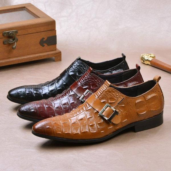 

men dress formal shoes genuine real leather business oxford shoes party wedding slip on brogues big size 2020 new fashion, Black